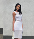 Crochet White Sleeveless Dress Crochet Afghan Dress Crochet Boho Dress Cotton Knee Length Midi Dress Party Wear Vintage Button Sheath Dress