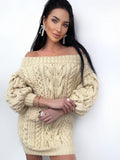 Hand knit sweater dresses women light beige off shoulder sweater dress Long Cable wool sweater Knitted one shoulder dress Big cozy pulover