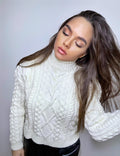 Hand knit white sweater Chunky knit turtleneck pullover Oversize cozy sweater Women cable knit sweater White Pastel crop sweater