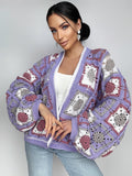 Crochet granny square Lilac Gray White cardigan Crochet colorful cardigan Patchwork cardigan coat women Jacket Boho Afghan Festival Coat