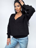 Knitted merino wool V neck Black sweater women Knit pullover Bright sweater Womens Chunky knit oversize pullover Office style