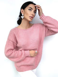 Hand knit Pink Powder wool FREE soft fluffy body friendly sweater Open back Deep V-neckline Analogue of angora pullover Loose fit oversize
