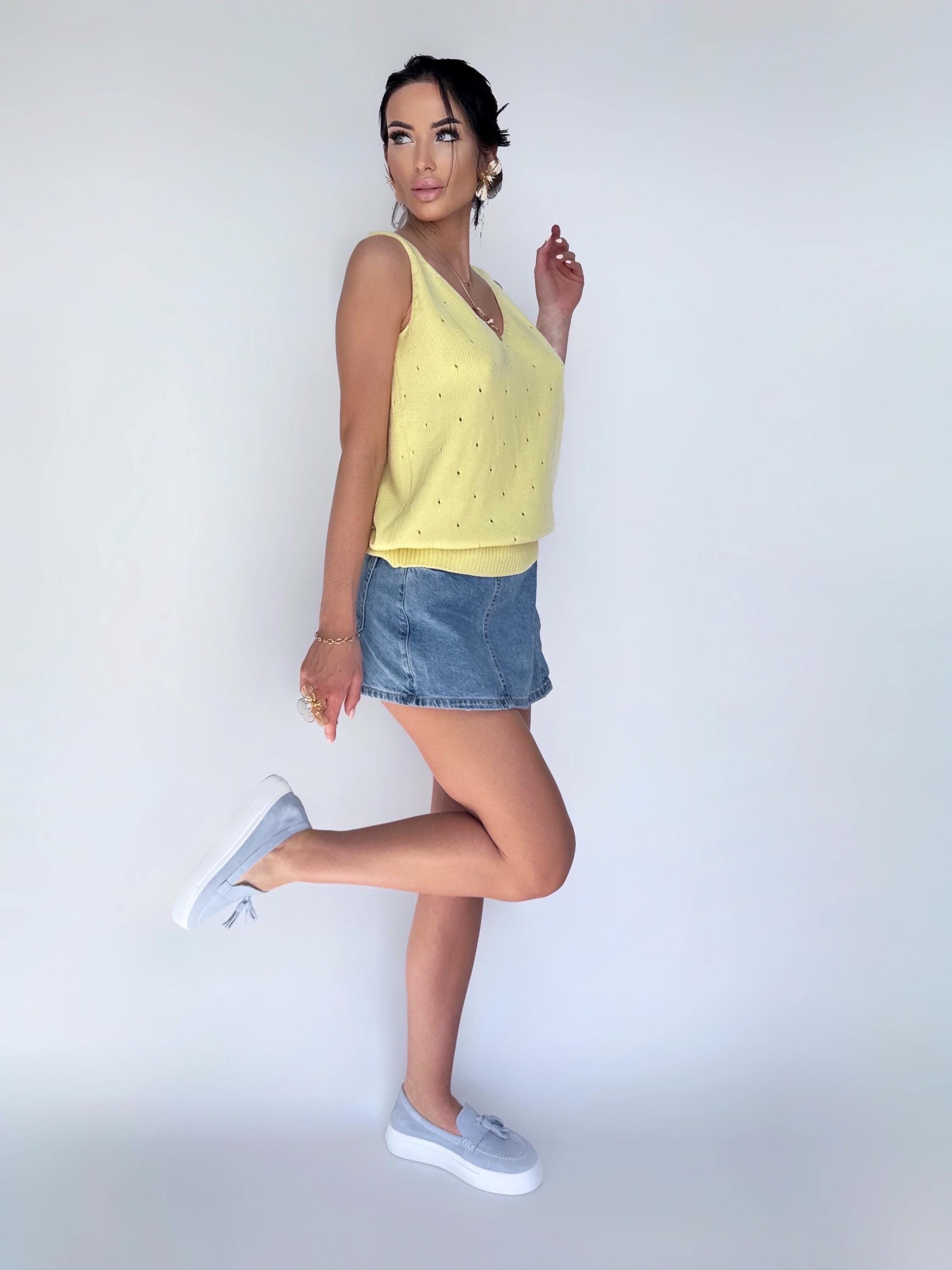Cotton Yellow Knit Women's Top V Neck Knit Top Crochet summer knit top Lemon Tank Top Knitted tank Vintage crochet top Knit loose long tan