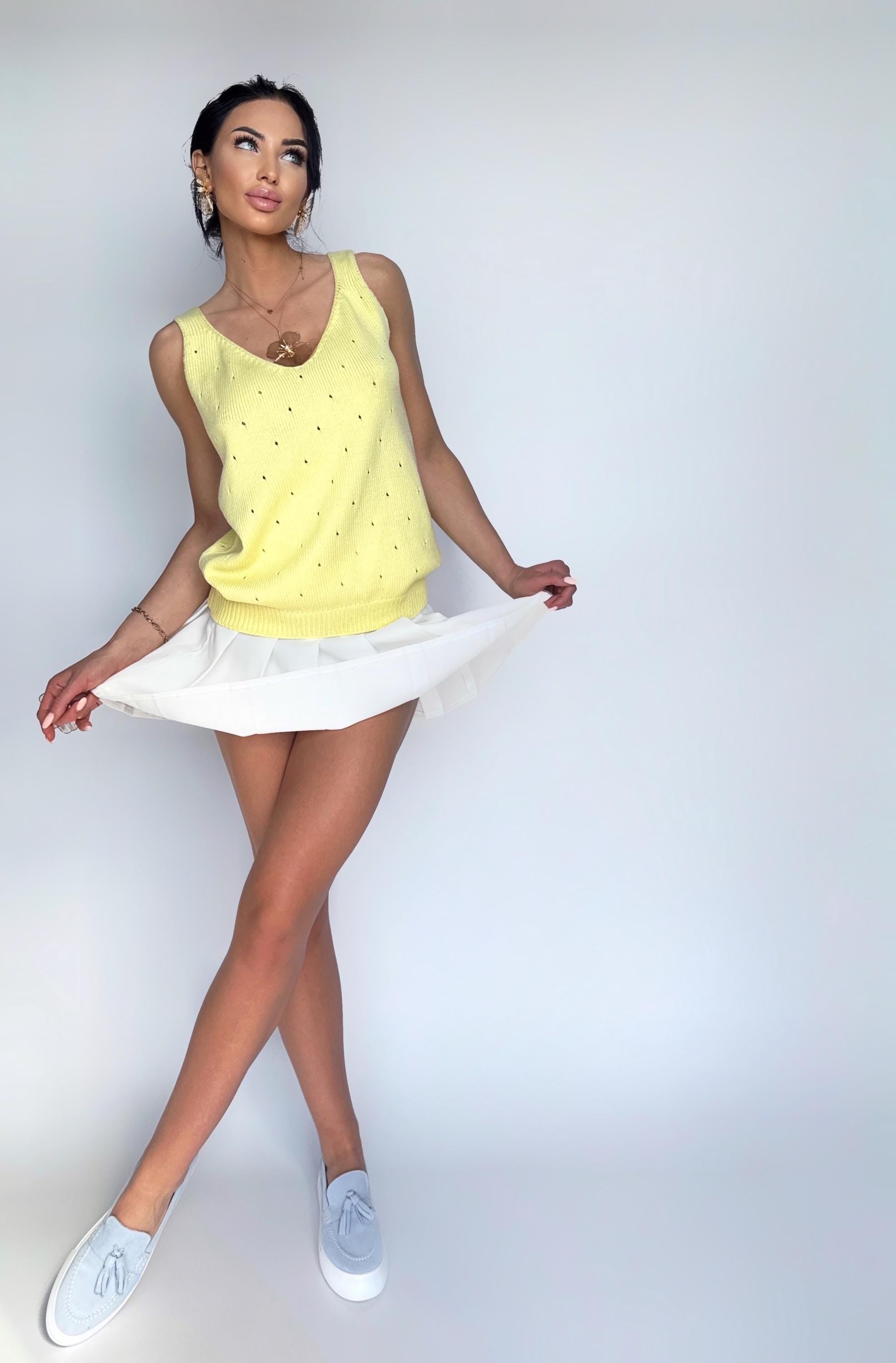 Cotton Yellow Knit Women's Top V Neck Knit Top Crochet summer knit top Lemon Tank Top Knitted tank Vintage crochet top Knit loose long tan