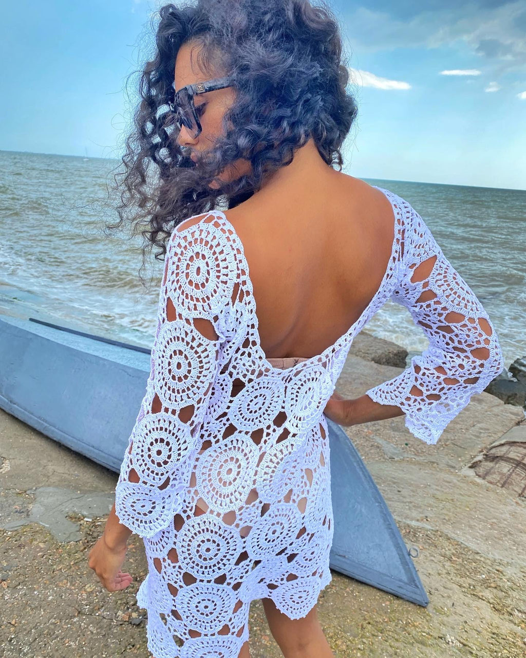 Crochet lace blue beach dress cover ups Beach tunic Organic cotton crochet tunic dress for beach vintage Beachwear Lace crochet сape