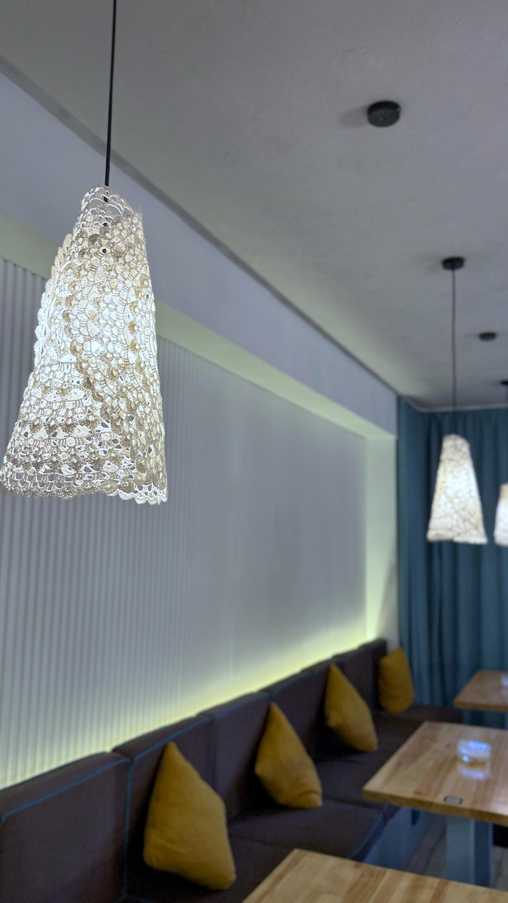 Modern Crochet Lights Boho Light Pendant Crochet White Cream Frame Lampshade Fringe Chandelier Handmade Suspension Light Fiesta Lampshade