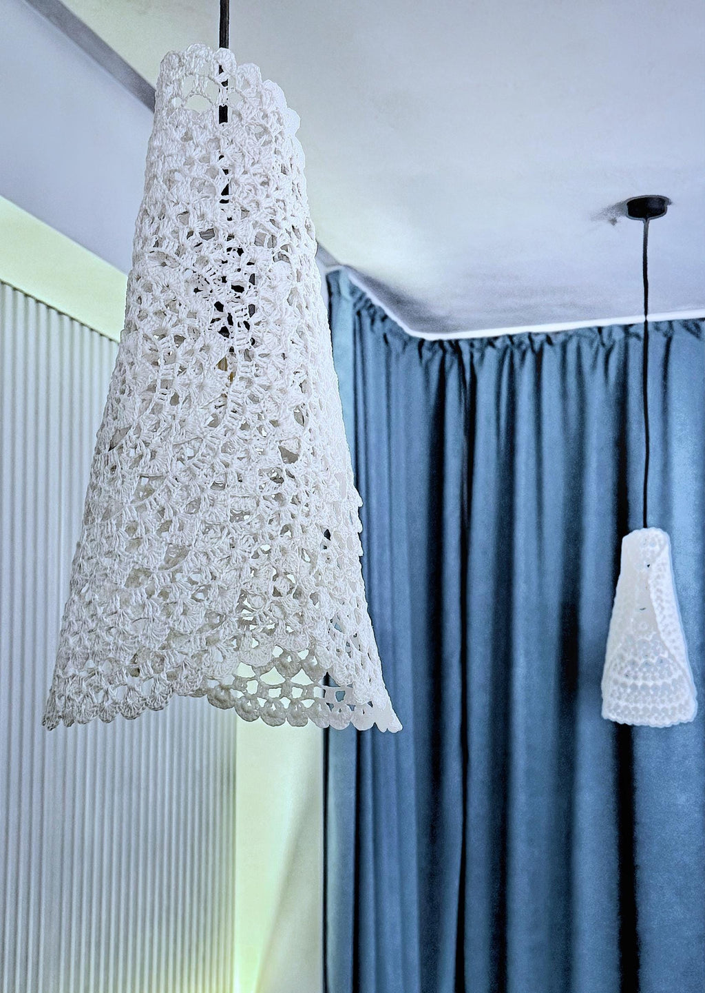 Crochet Lights Boho Light Pendant Crochet White Cream Frame Lampshade Fringe Crochet Chandelier Handmade Suspension Light Fiesta Lampshade