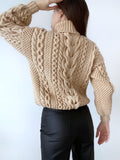 Hand knit Aran sweater Chunky knit merino wool turtleneck pullover Oversize cozy sweater Women cable knit sweater White Cream Beige