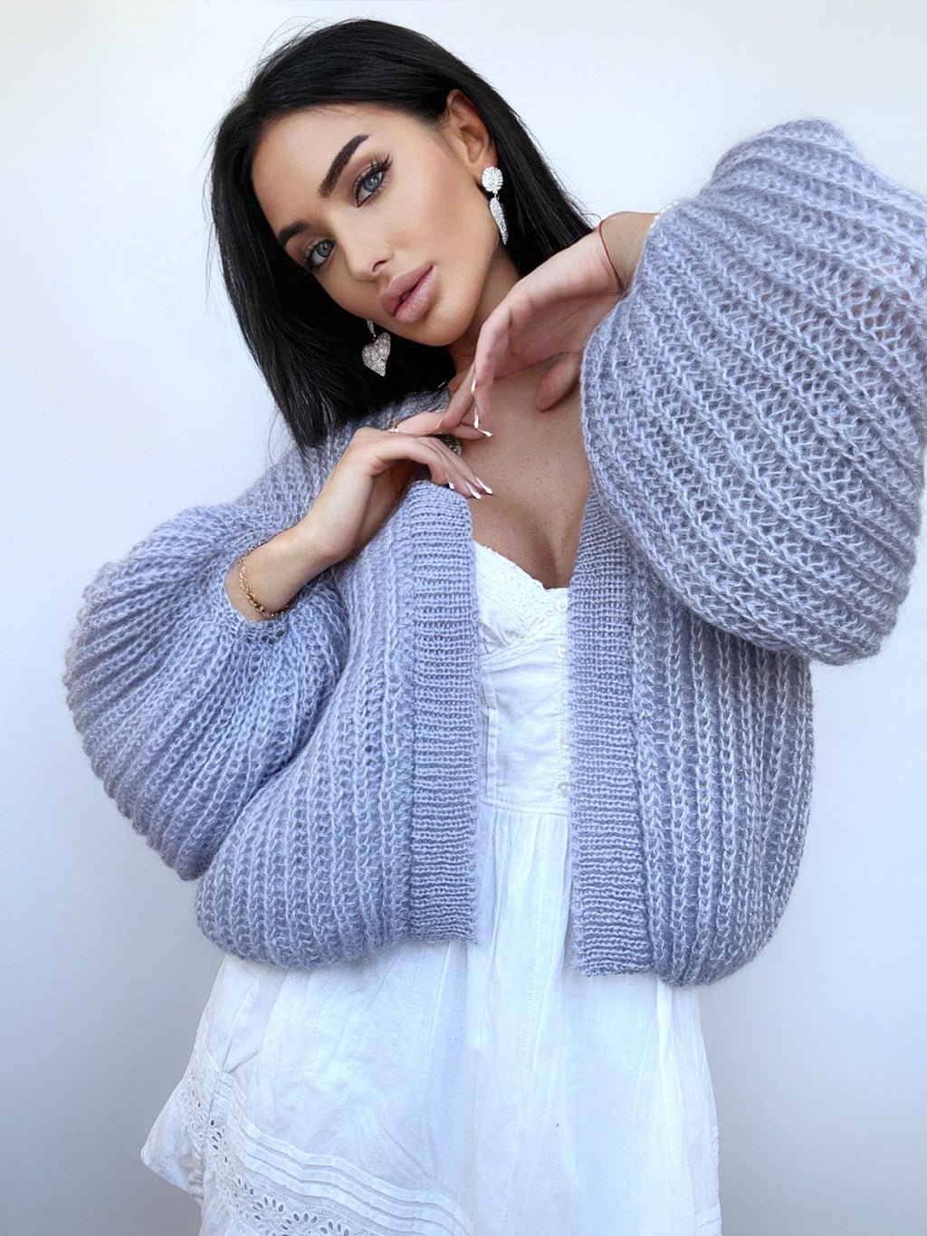 Mohair gray blue cardigan women Wedding cardigan Mohair sweater knitted coat Jacket Women Bridal shrug bolero wool Fluffy short cardigan