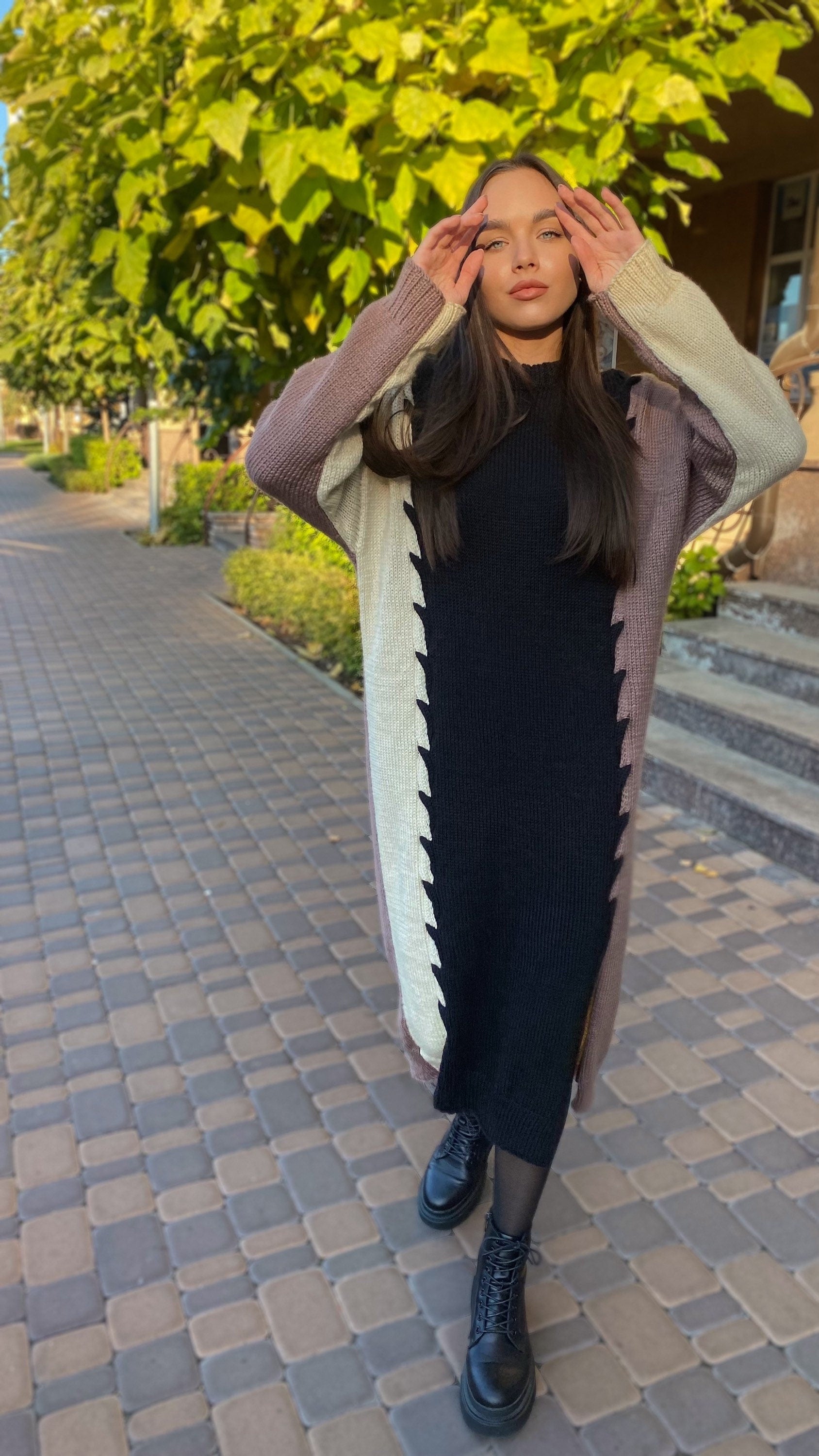 Beige Black Brown knitted soft merino wool sweater dress Oversized Maxi sweater for women Knitted long Sweater blouse Casual Sweater Dress