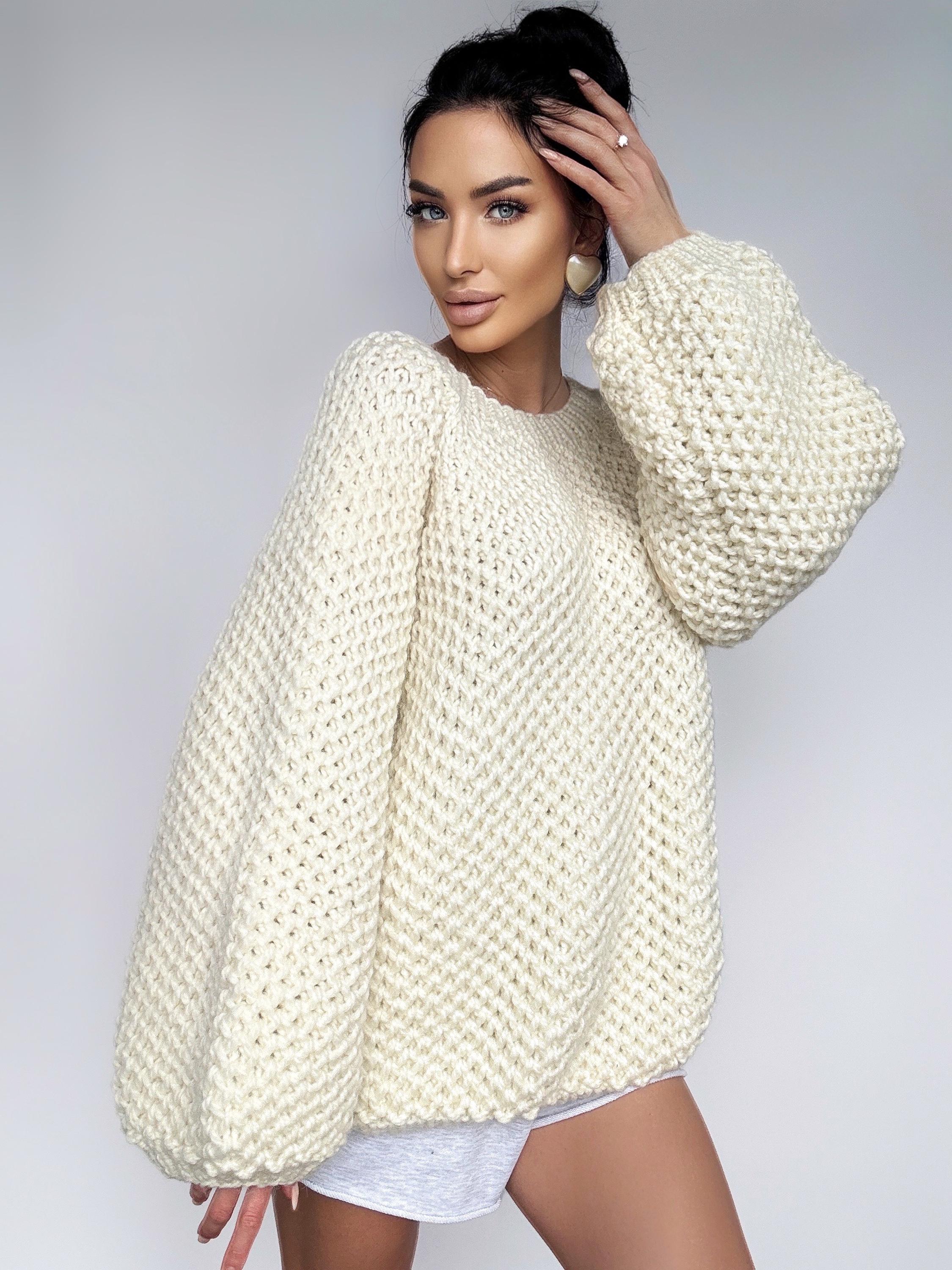 Chunky knit soft UNISEX alpaca wool mix milk big sweater Loose Fit Sweater Cable knit soft big pullover for men Hand knit Pastel sweater