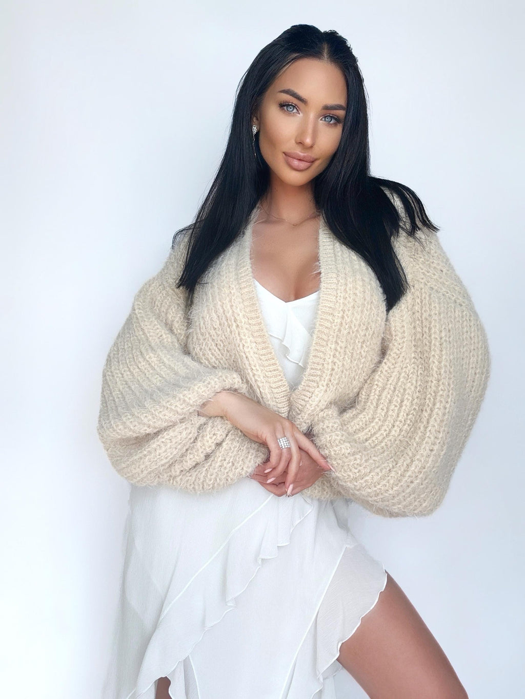 Wedding cream soft knit merino mix cardigan women Mohair bridal sweater Knitted coat Jacked Bridal shrug bolero wool Fluffy short cardigan