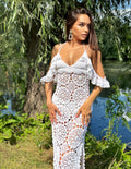 White wedding maxi beach on straps open back crochet dress Openwork bridal dress Midi beach dresses Festival Clothing Beach Cover up
