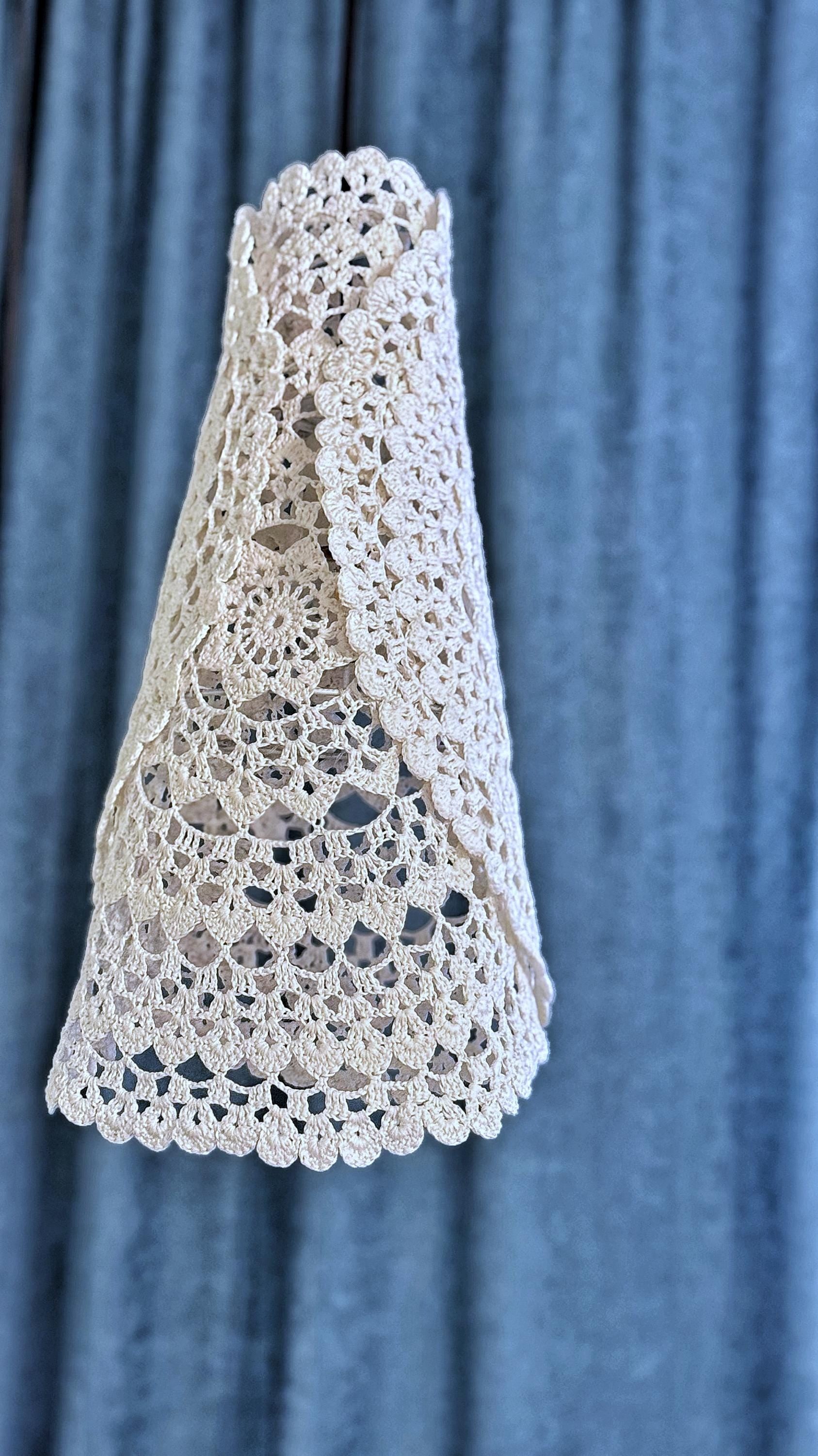 Crochet Lights Boho Light Pendant Crochet White Cream Frame Lampshade Fringe Crochet Chandelier Handmade Suspension Light Fiesta Lampshade
