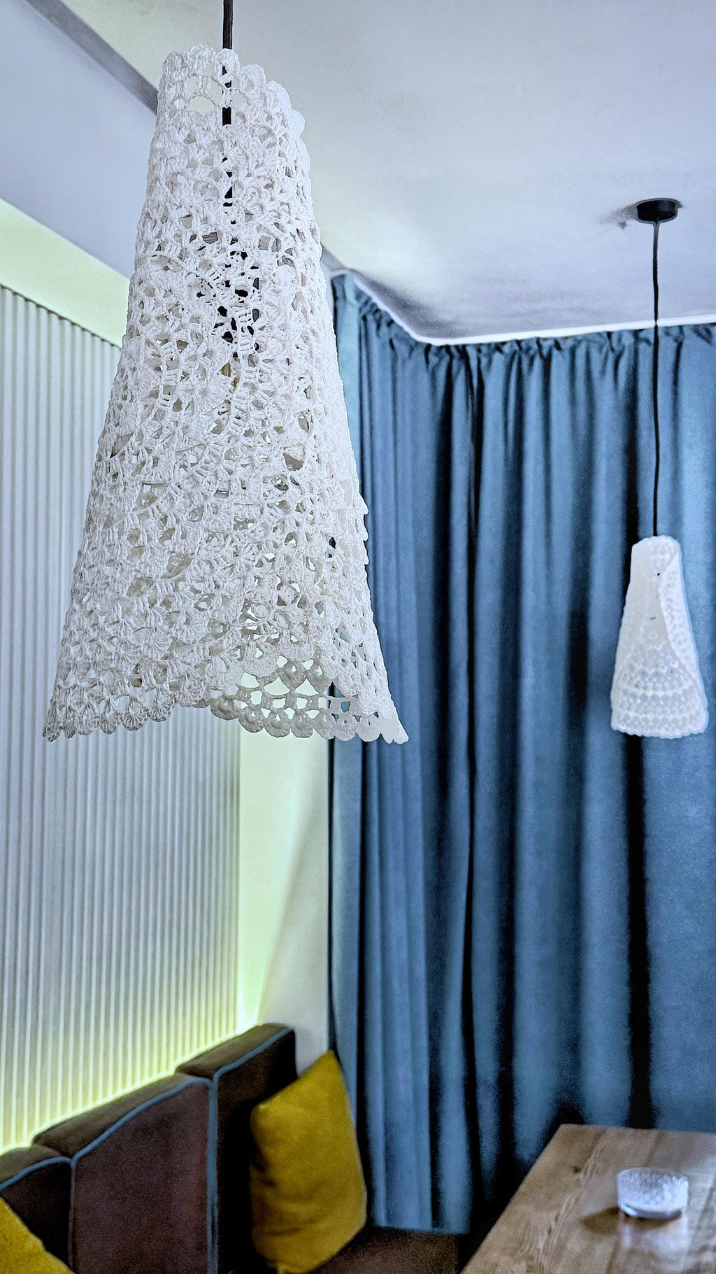 Modern Crochet Lights Boho Light Pendant Crochet White Cream Frame Lampshade Fringe Chandelier Handmade Suspension Light Fiesta Lampshade