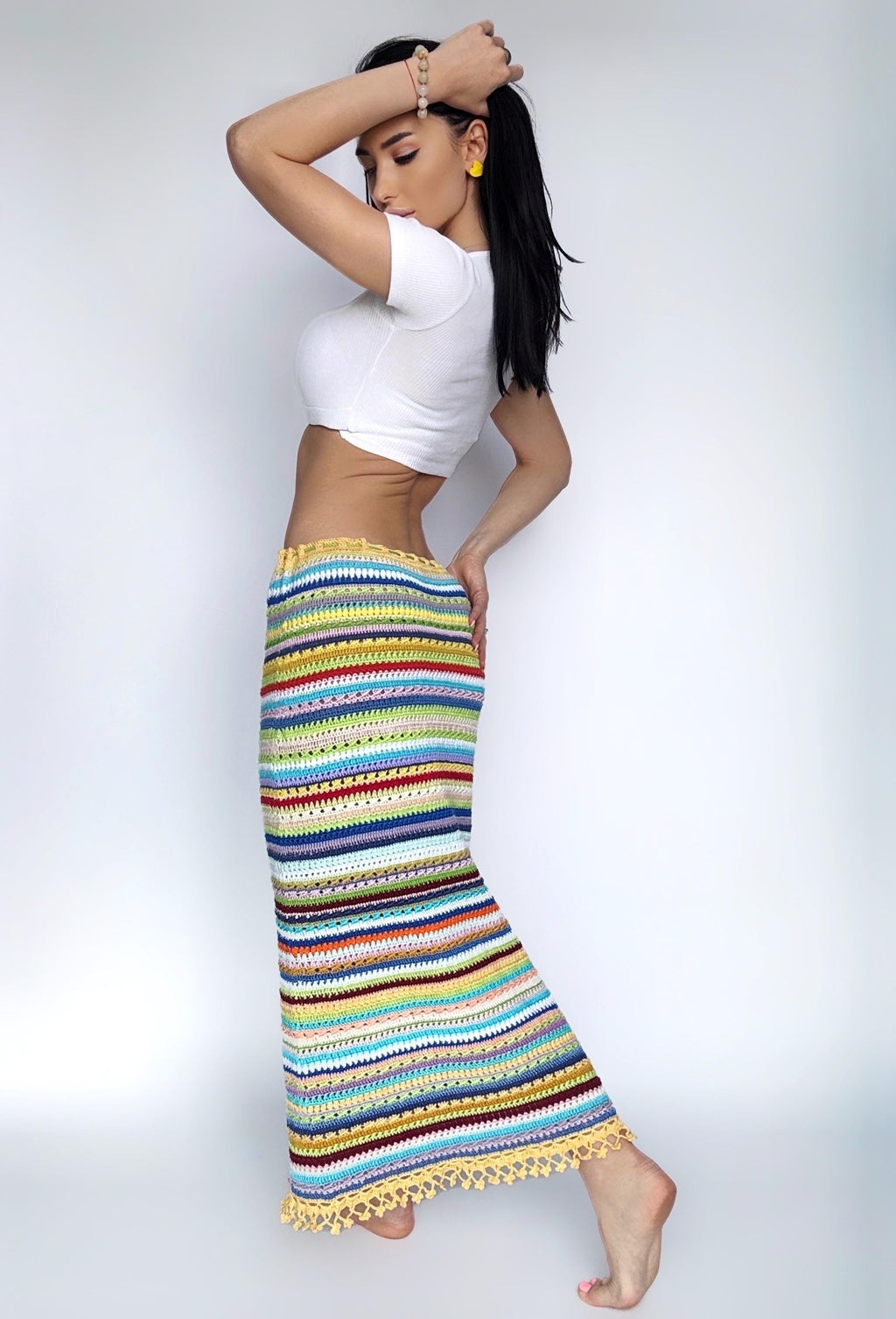 Crochet Maxi skirt Montoro style Colourful crochet skirt Summer crochet skirt Midi crochet skirt knit skinny Patchwork multicolor skirt