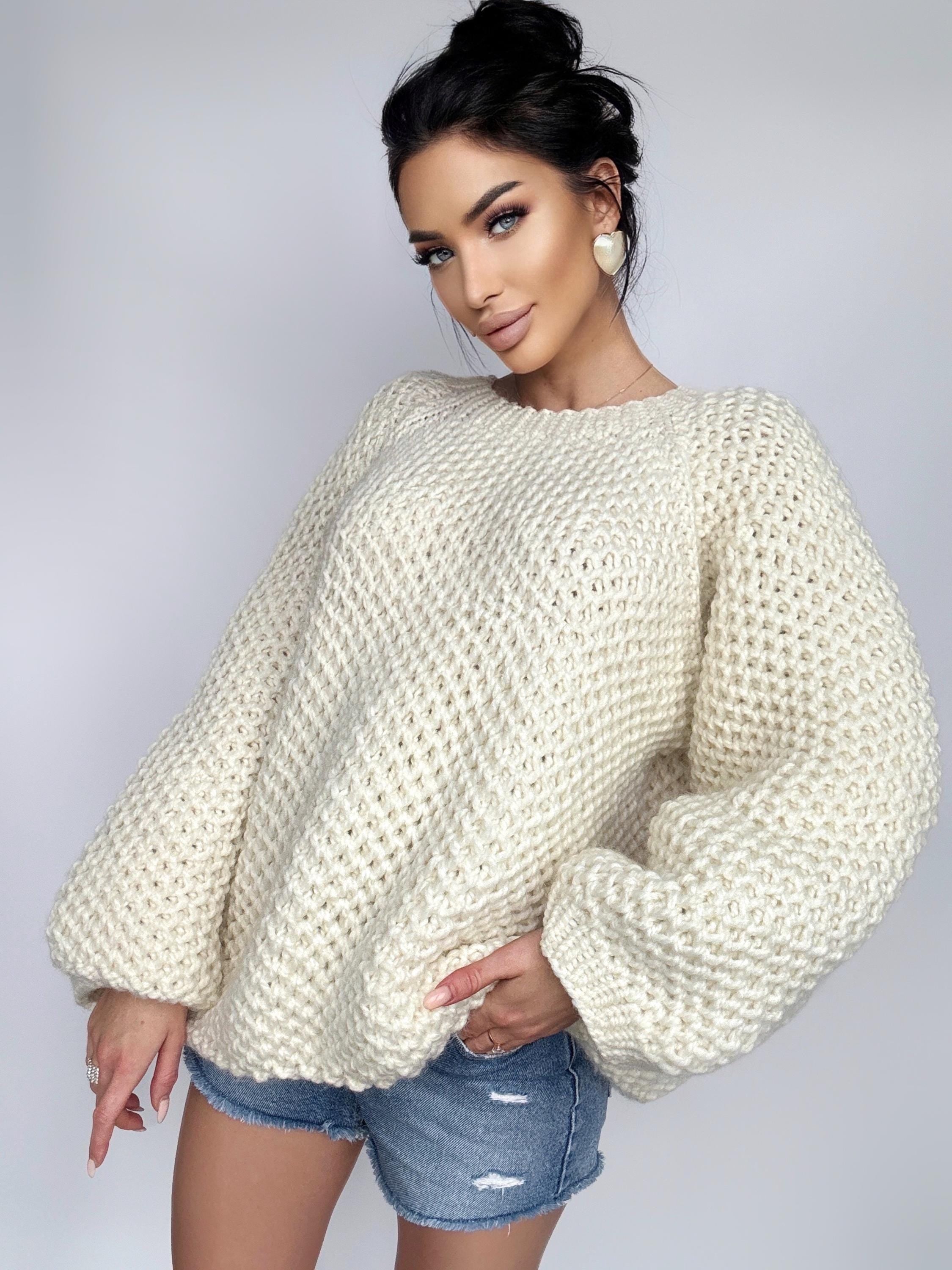 Chunky knit soft UNISEX alpaca wool mix milk big sweater Loose Fit Sweater Cable knit soft big pullover for men Hand knit Pastel sweater