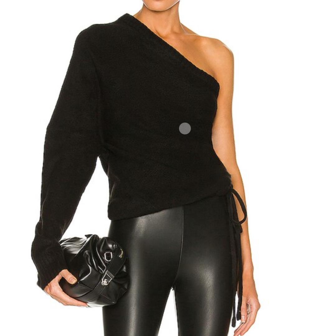Knit black merino wool mix one sleeve sweater for women Custom order