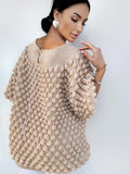 Knit wool beige oversized sweater dress off the shoulder Chunky hand knit dress Open shoulders merino wool long sweater Half sleeve