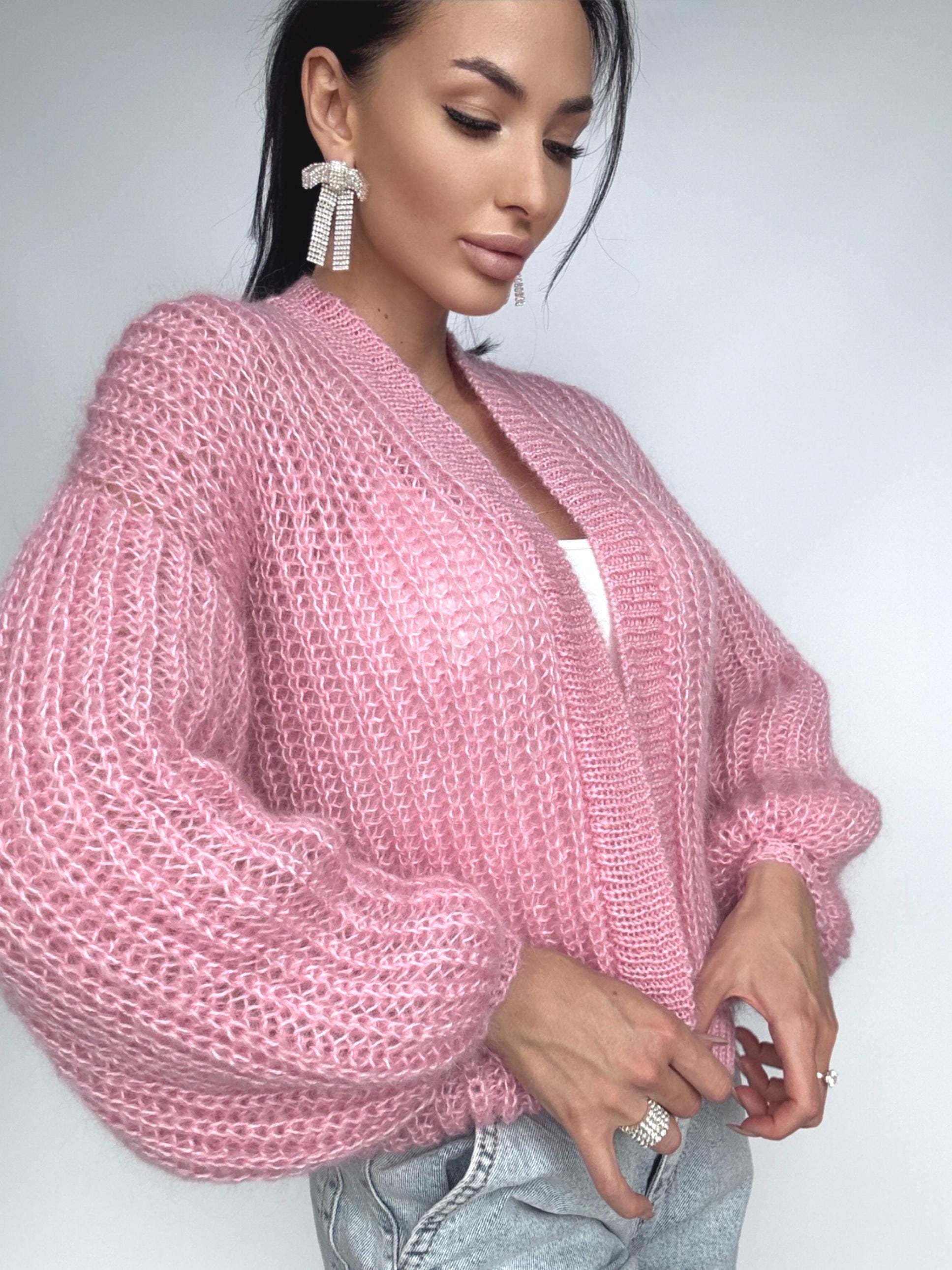 Knit mohair Pink crop cardigan women Wedding cardigan Mohair sweater knitted coat Jacket Women Bridal shrug bolero wool Fluffy crop cardigan