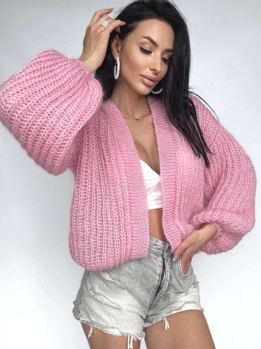 Knit mohair Pink crop cardigan women Wedding cardigan Mohair sweater knitted coat Jacket Women Bridal shrug bolero wool Fluffy crop cardigan
