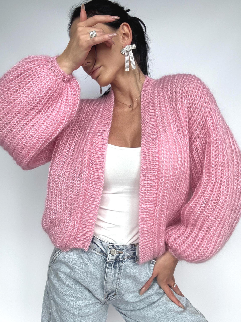 Knit mohair Pink crop cardigan women Wedding cardigan Mohair sweater knitted coat Jacket Women Bridal shrug bolero wool Fluffy crop cardigan