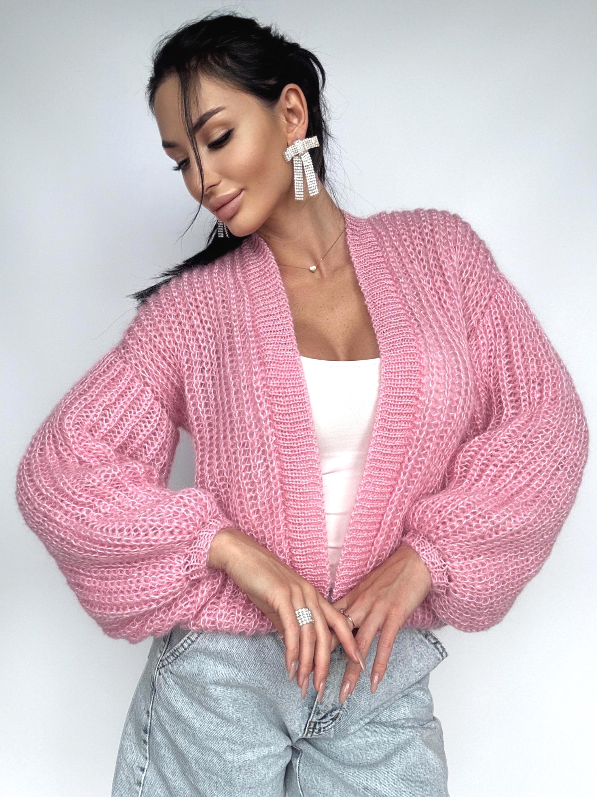 Knit mohair Pink crop cardigan women Wedding cardigan Mohair sweater knitted coat Jacket Women Bridal shrug bolero wool Fluffy crop cardigan