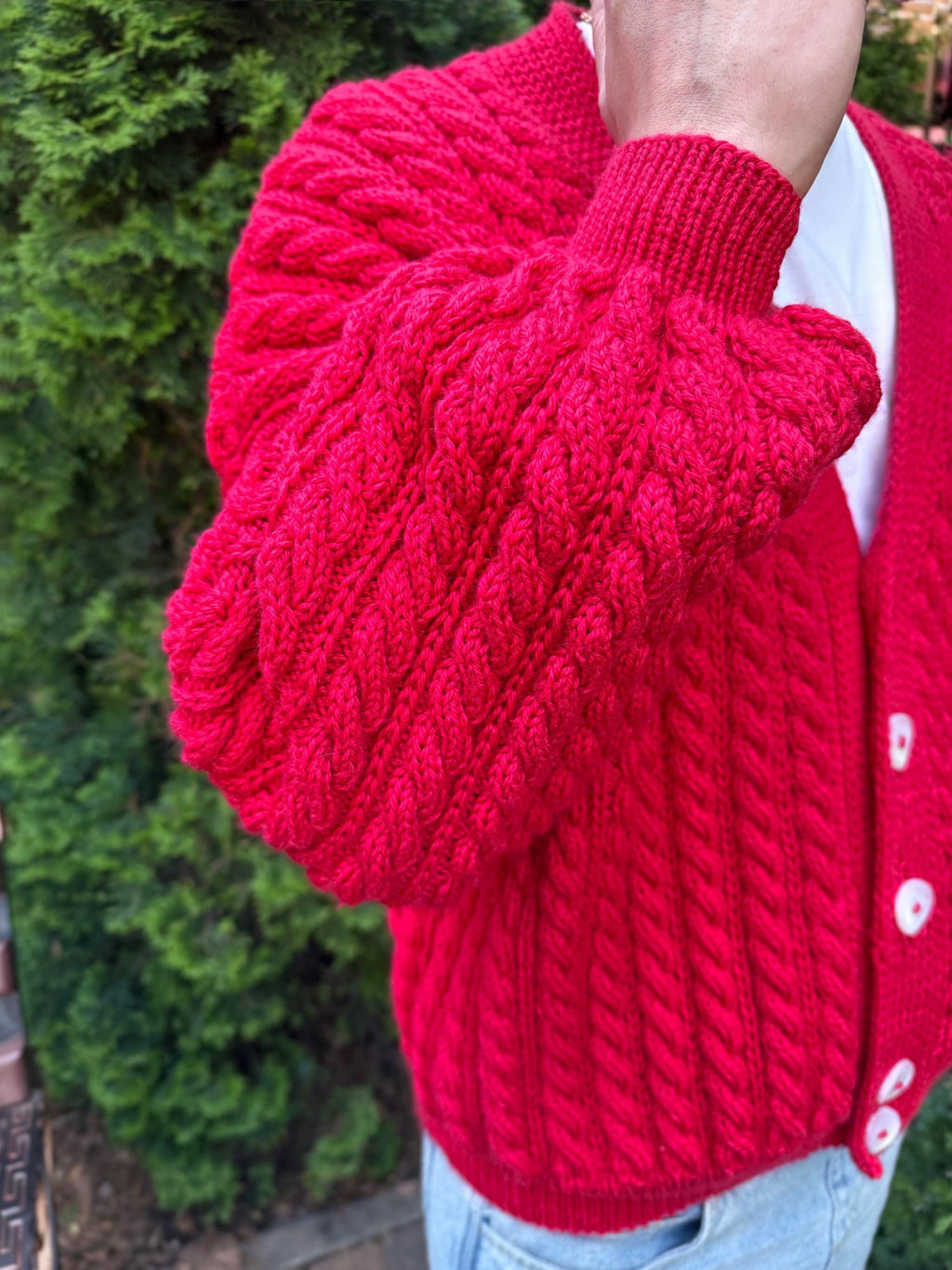 Cable knit mens unisex merino wool cardigan on buttons Hand knit red cardigan sweater Chunky knit сozy cardigan knitted jacket Gift for him