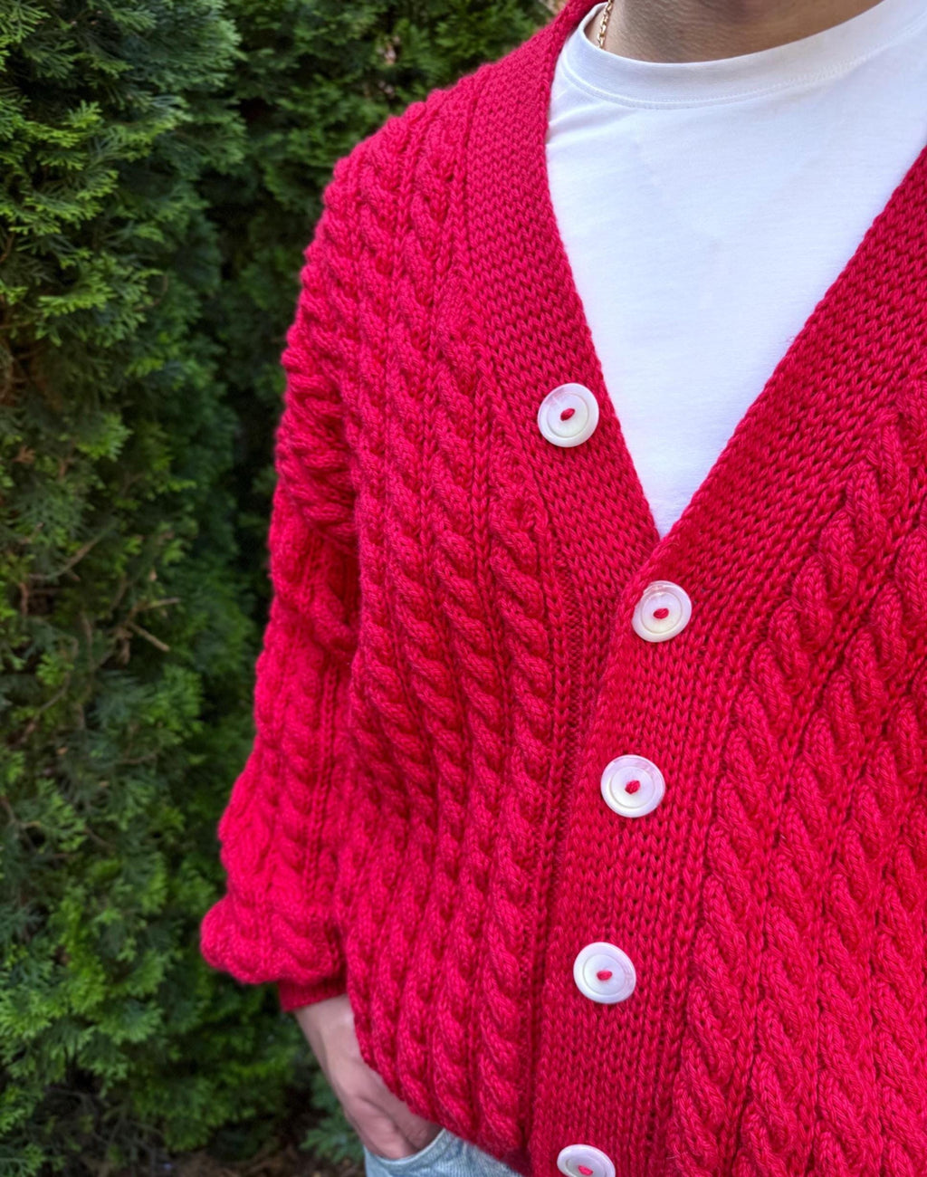 Cable knit mens unisex merino wool cardigan on buttons Hand knit red cardigan sweater Chunky knit сozy cardigan knitted jacket Gift for him