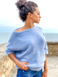 Soft cozy fluffy sweater Hypoallergenic knit light blue sweater Women oversized sweater 3/4 sleeve Eco friendly pullover One size Pne colour