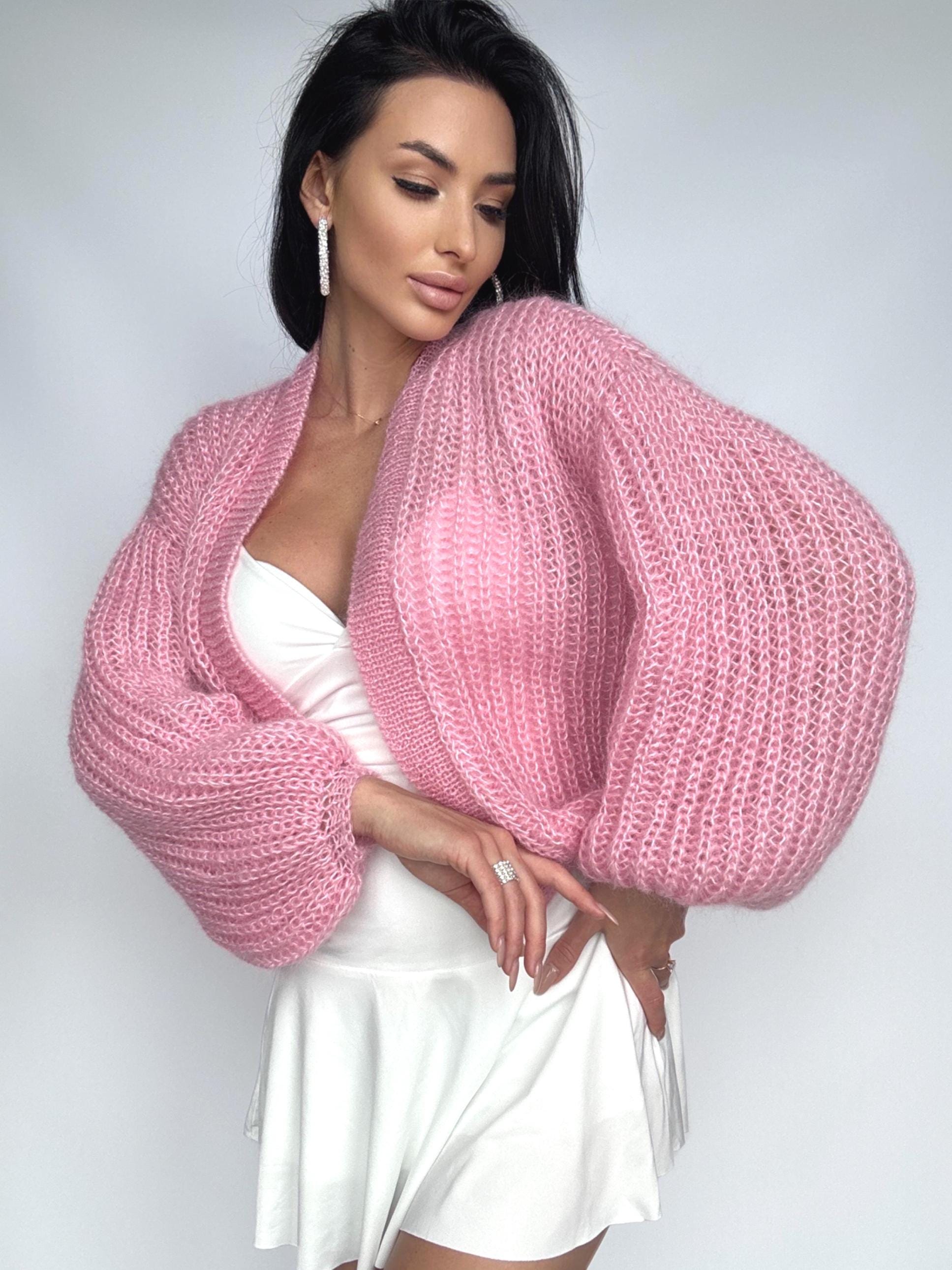Knit mohair Pink crop cardigan women Wedding cardigan Mohair sweater knitted coat Jacket Women Bridal shrug bolero wool Fluffy crop cardigan