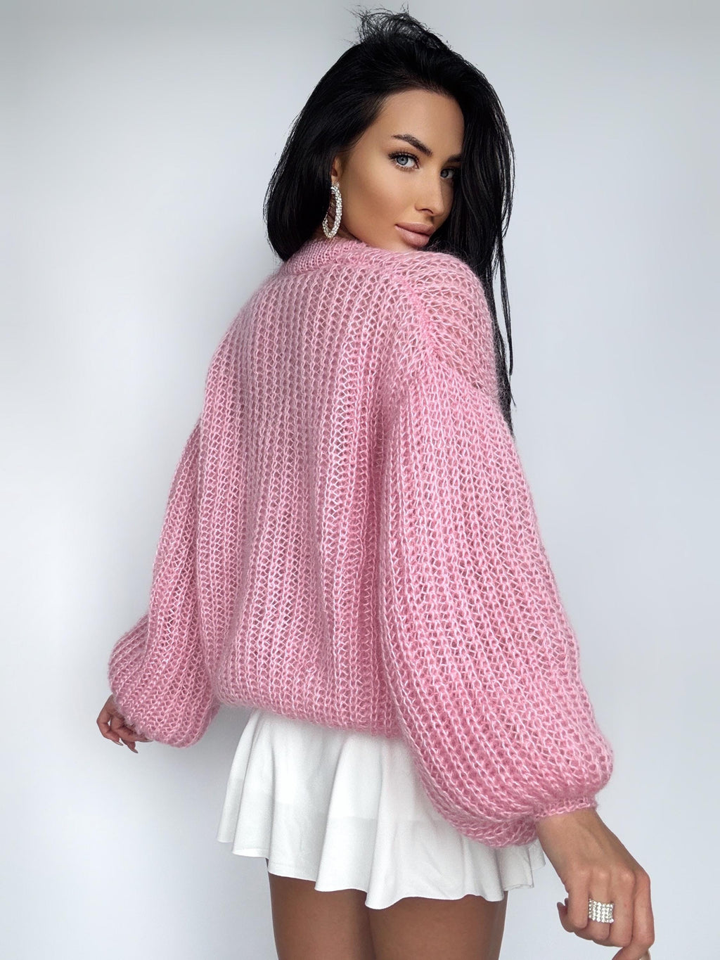 Knit mohair Pink crop cardigan women Wedding cardigan Mohair sweater knitted coat Jacket Women Bridal shrug bolero wool Fluffy crop cardigan
