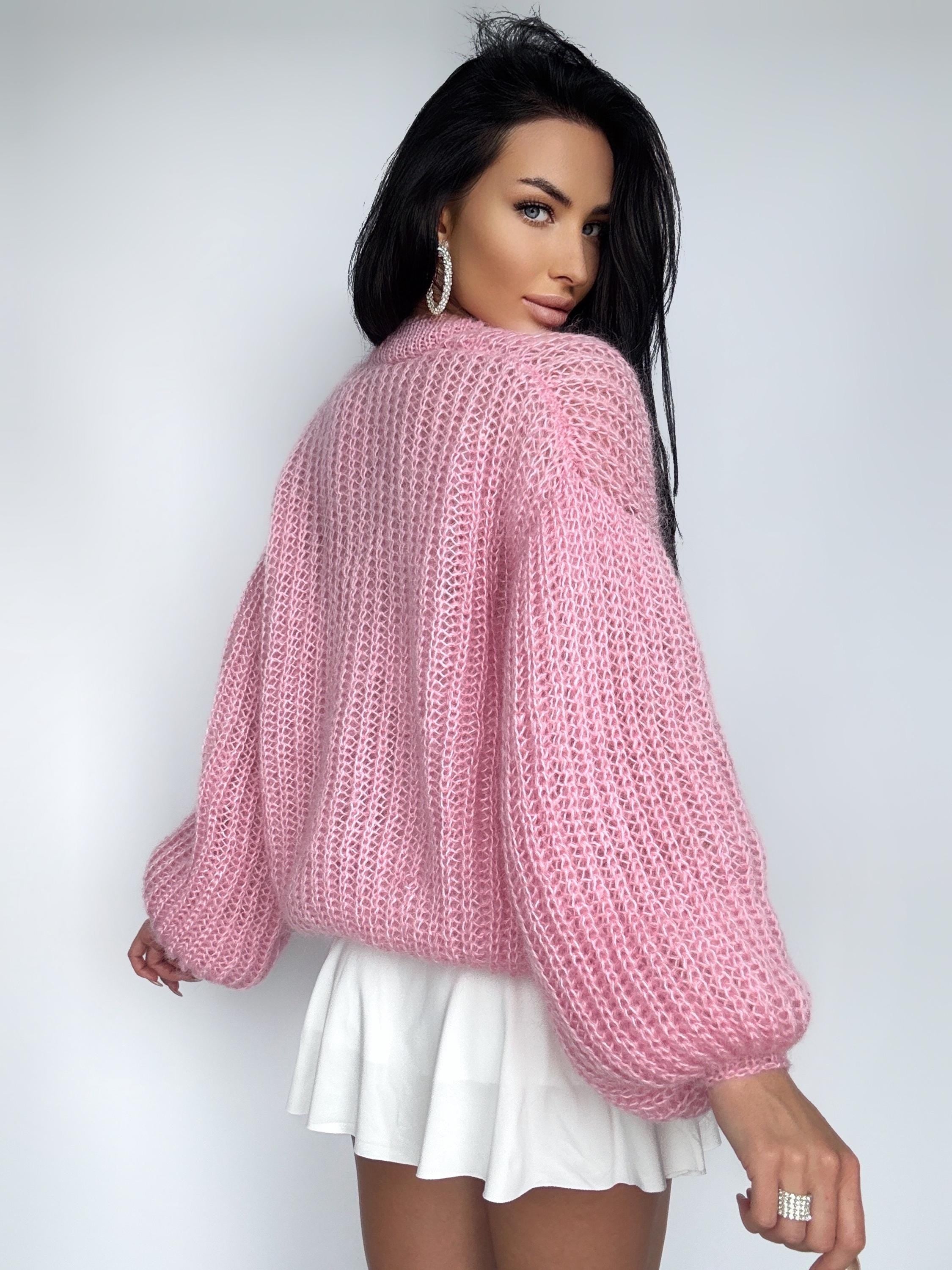 Knit mohair Pink crop cardigan women Wedding cardigan Mohair sweater knitted coat Jacket Women Bridal shrug bolero wool Fluffy crop cardigan