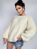 Chunky hand knit UNISEX alpaca wool mix soft cream milk sweater women Loose Fit Sweater Cable knit big cozy pullover for men
