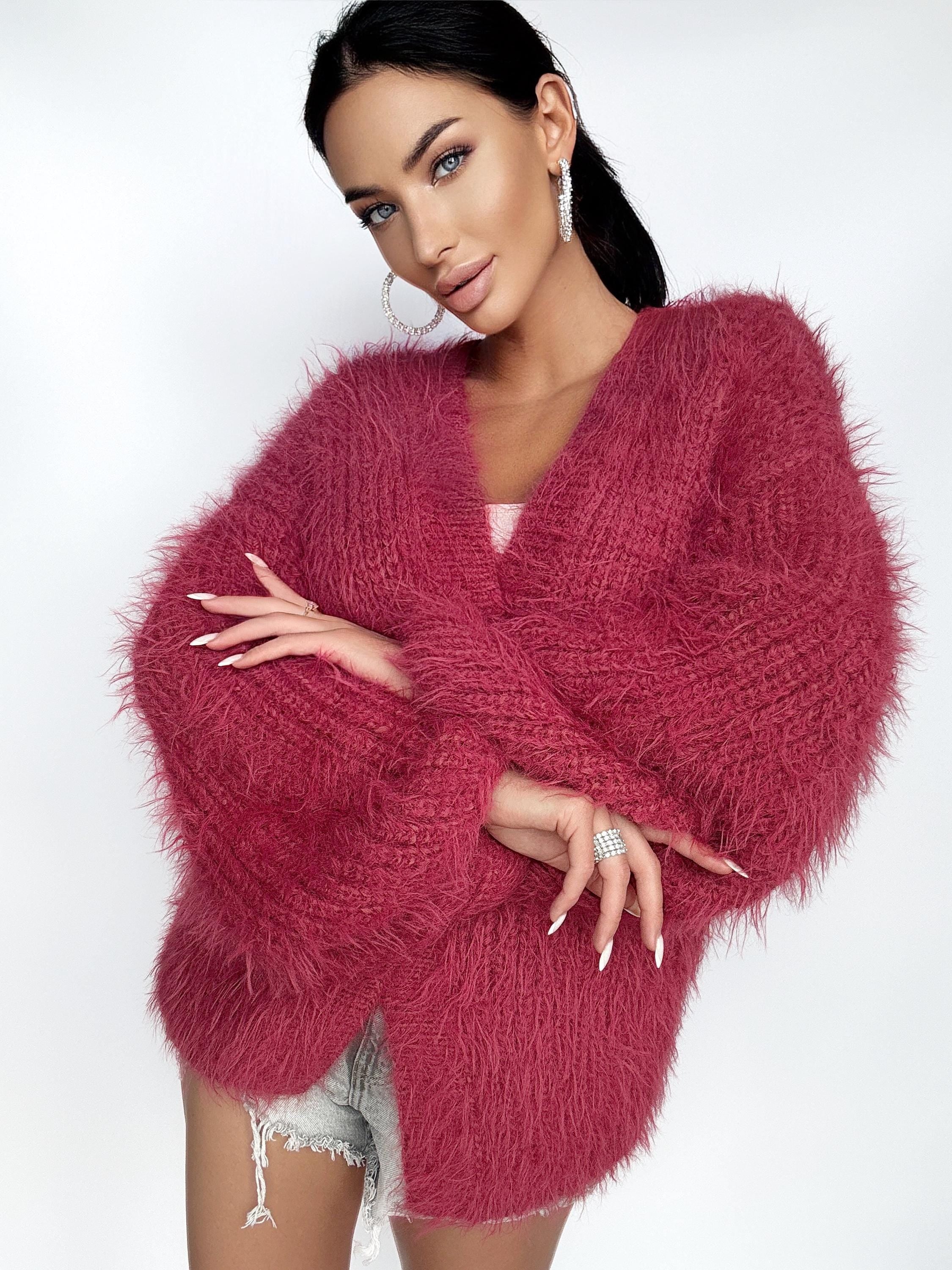 Soft knit merino wool mix "dry rose" cardigan women Wedding wool cardigan Fluffy wool sweater Pink coat Jacket Women Bridal shrug bolero