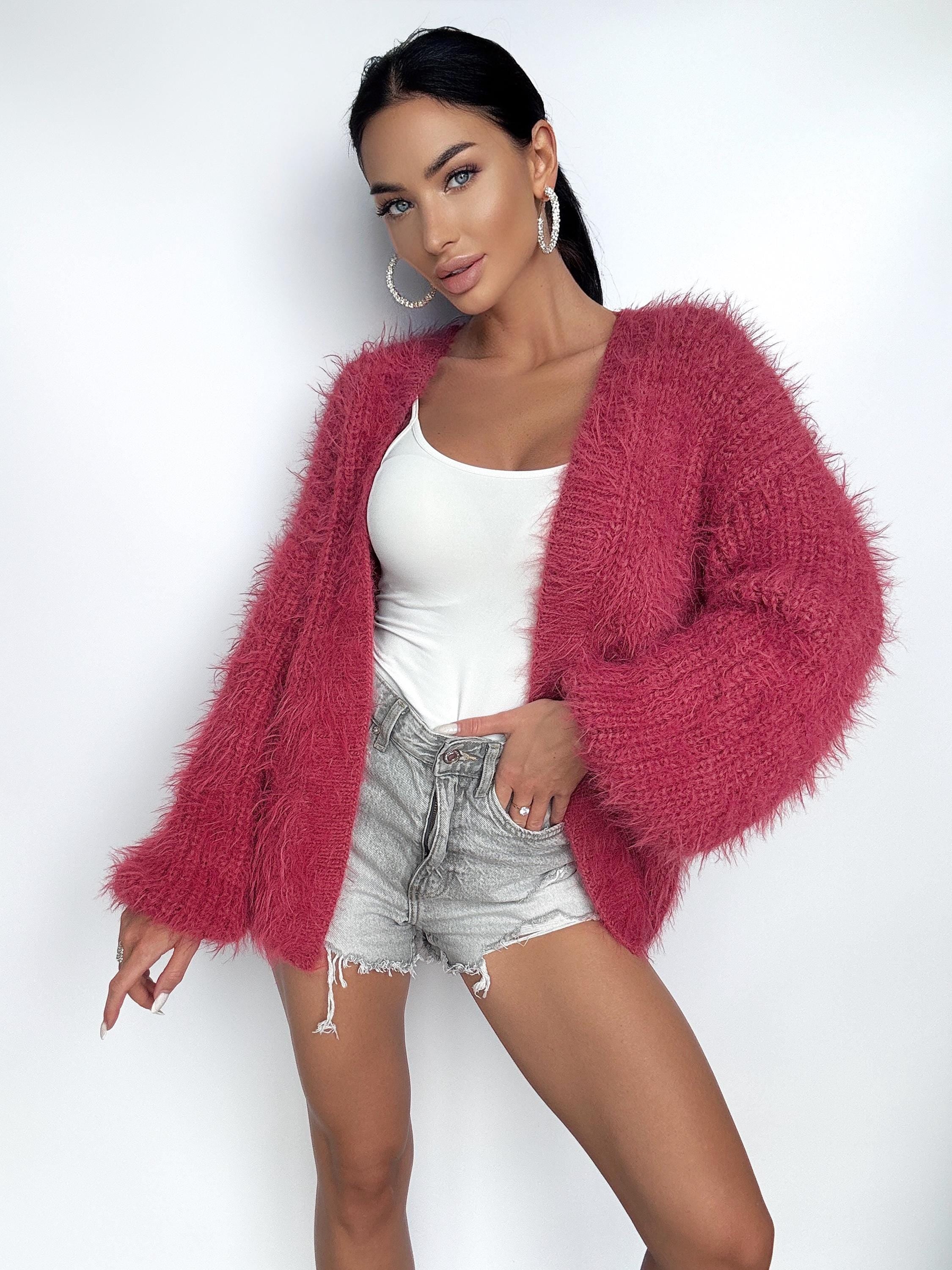 Soft knit merino wool mix "dry rose" cardigan women Wedding wool cardigan Fluffy wool sweater Pink coat Jacket Women Bridal shrug bolero