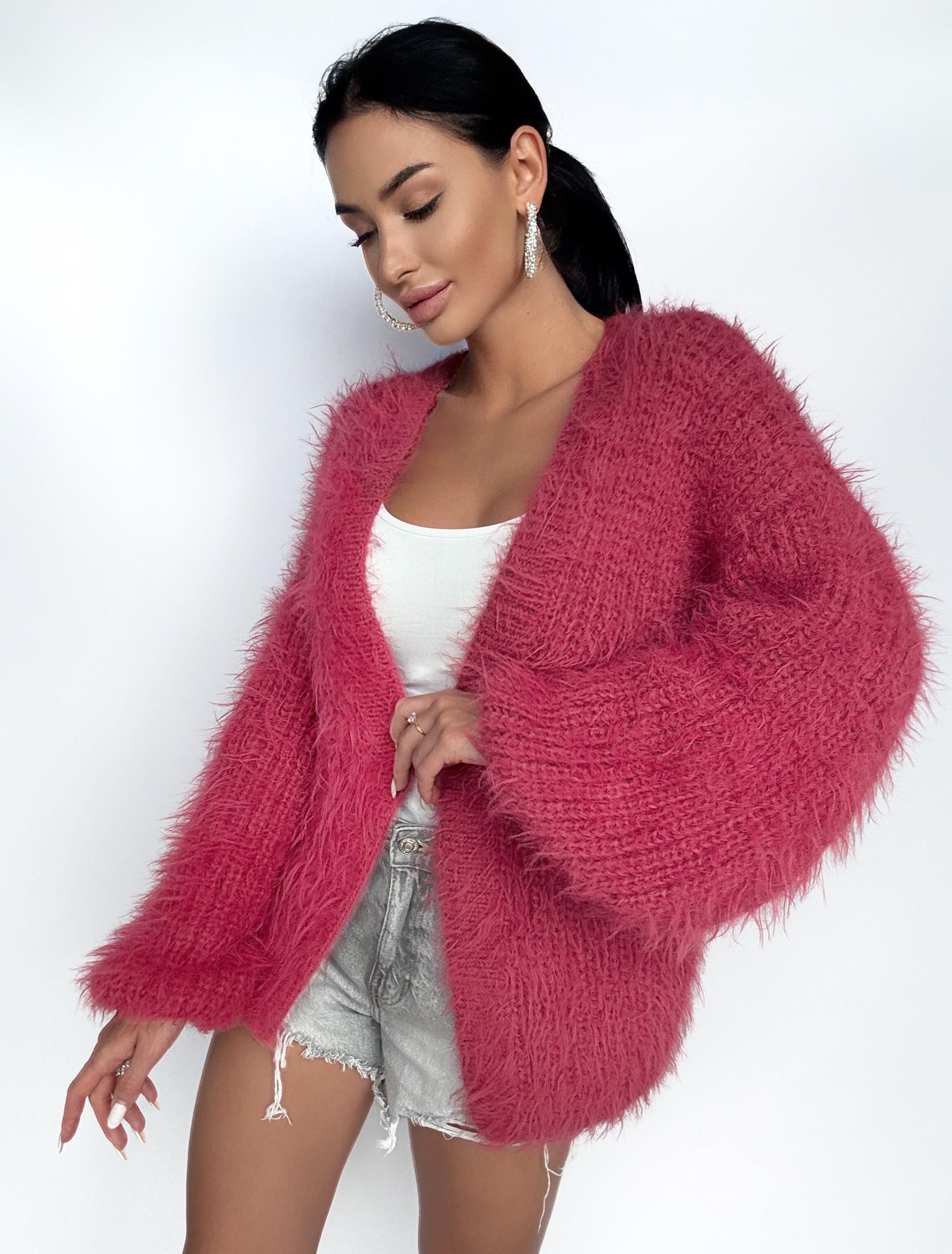 Soft knit merino wool mix "dry rose" cardigan women Wedding wool cardigan Fluffy wool sweater Pink coat Jacket Women Bridal shrug bolero