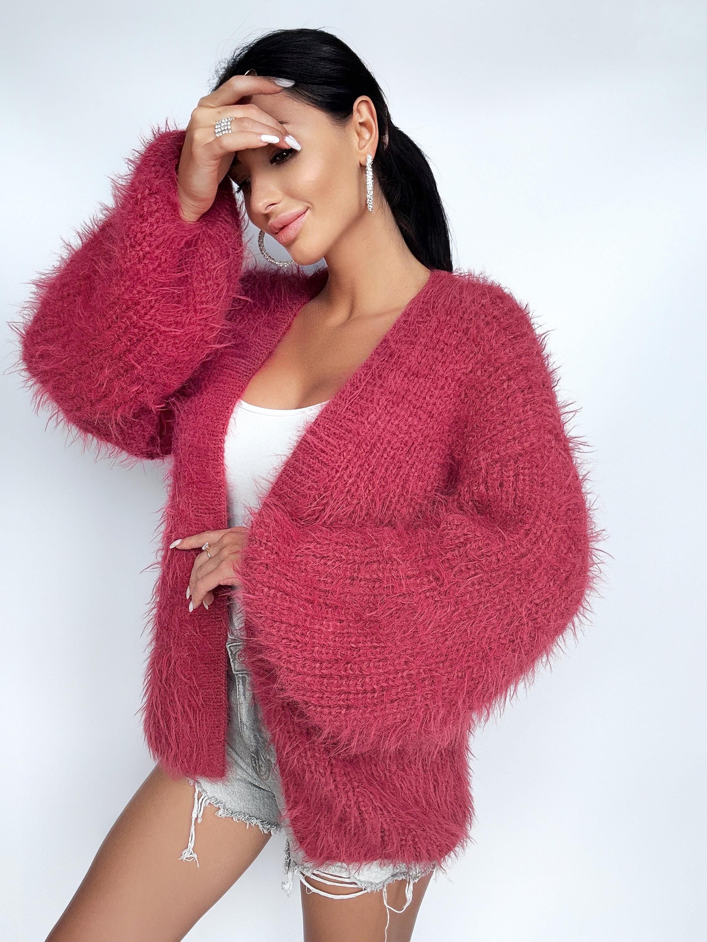 Soft knit merino wool mix "dry rose" cardigan women Wedding wool cardigan Fluffy wool sweater Pink coat Jacket Women Bridal shrug bolero