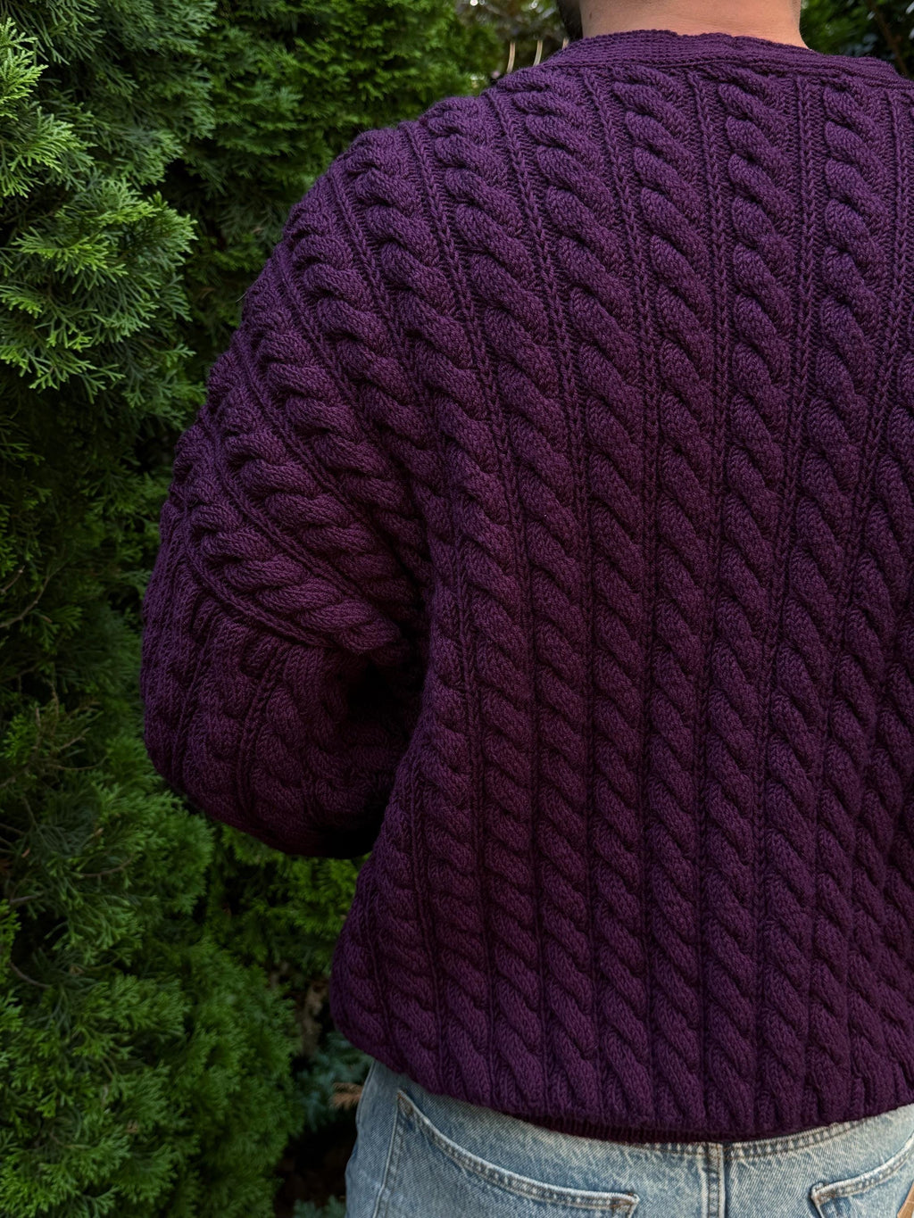 Chunky knit mens merino wool dark purple sweater cardigan Cable knit cardigan Cozy wool dark purple cardigan knitted jacket Gift for him
