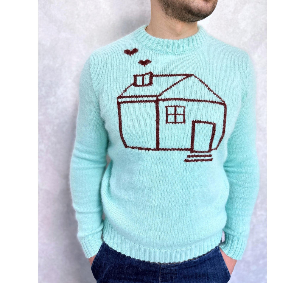 Angora hand knit sweater HOUSE wool sweater Family look Gender neutral celebrity pullover Fluffy green blue brown pullover Unisex Sweater