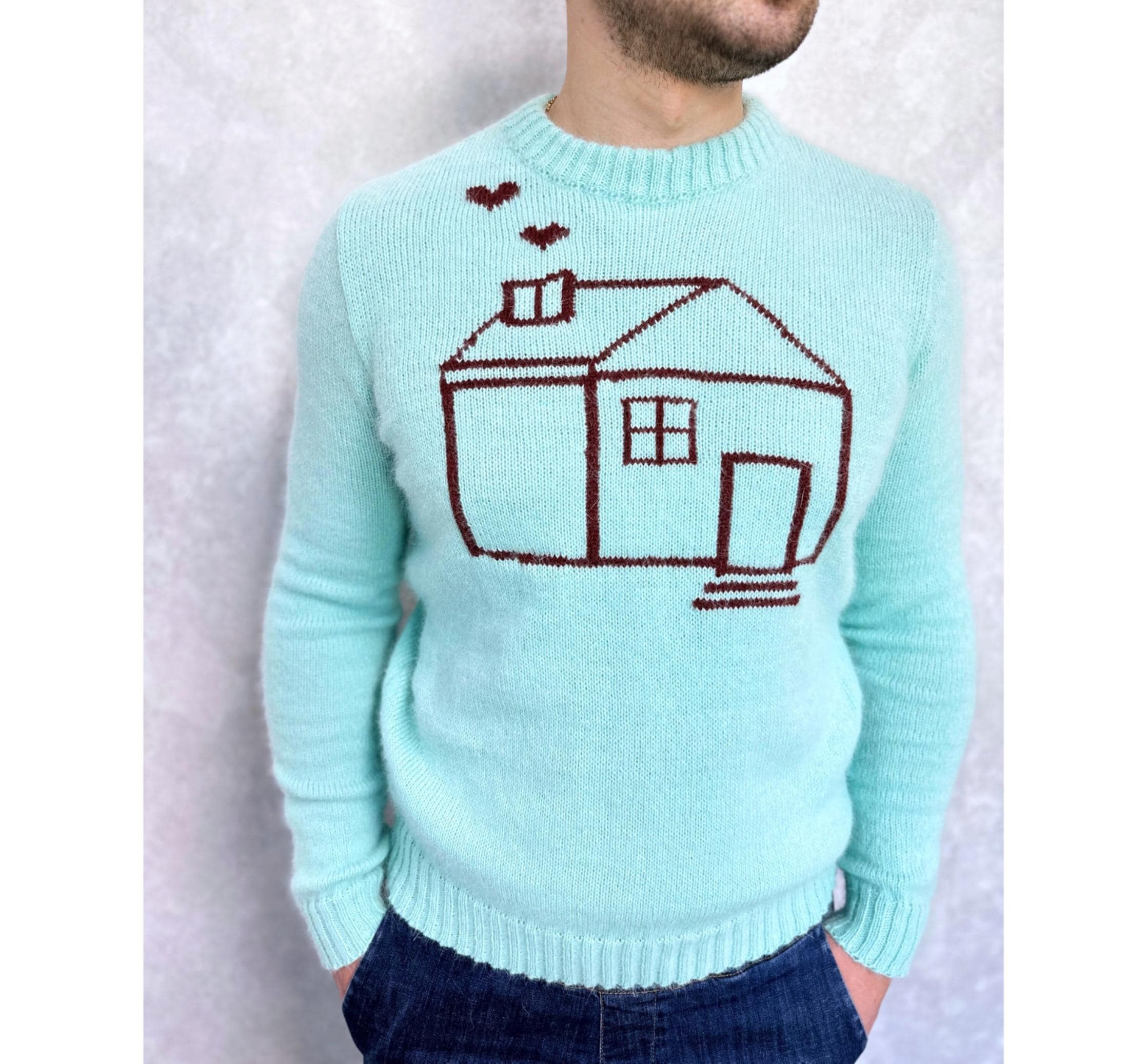 Angora hand knit sweater HOUSE wool sweater Family look Gender neutral celebrity pullover Fluffy green blue brown pullover Unisex Sweater