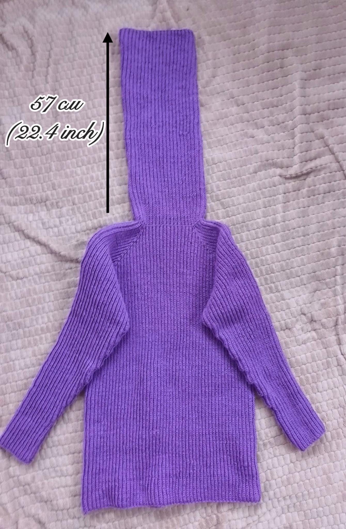Hand knit purple merino wool big high collar long sleeves sweater Cable Knit Turtleneck wool pullover Womens Chunky knit sweater dress