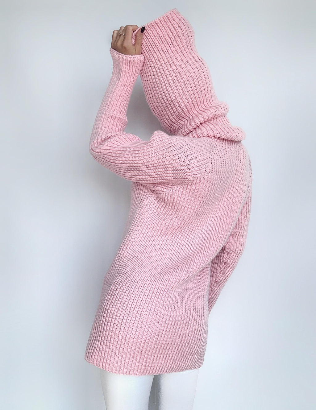 Hand knit merino wool pink big high collar long sleeves sweater unisex Cable Knit Turtleneck wool pullover Womens Chunky knit sweater dress