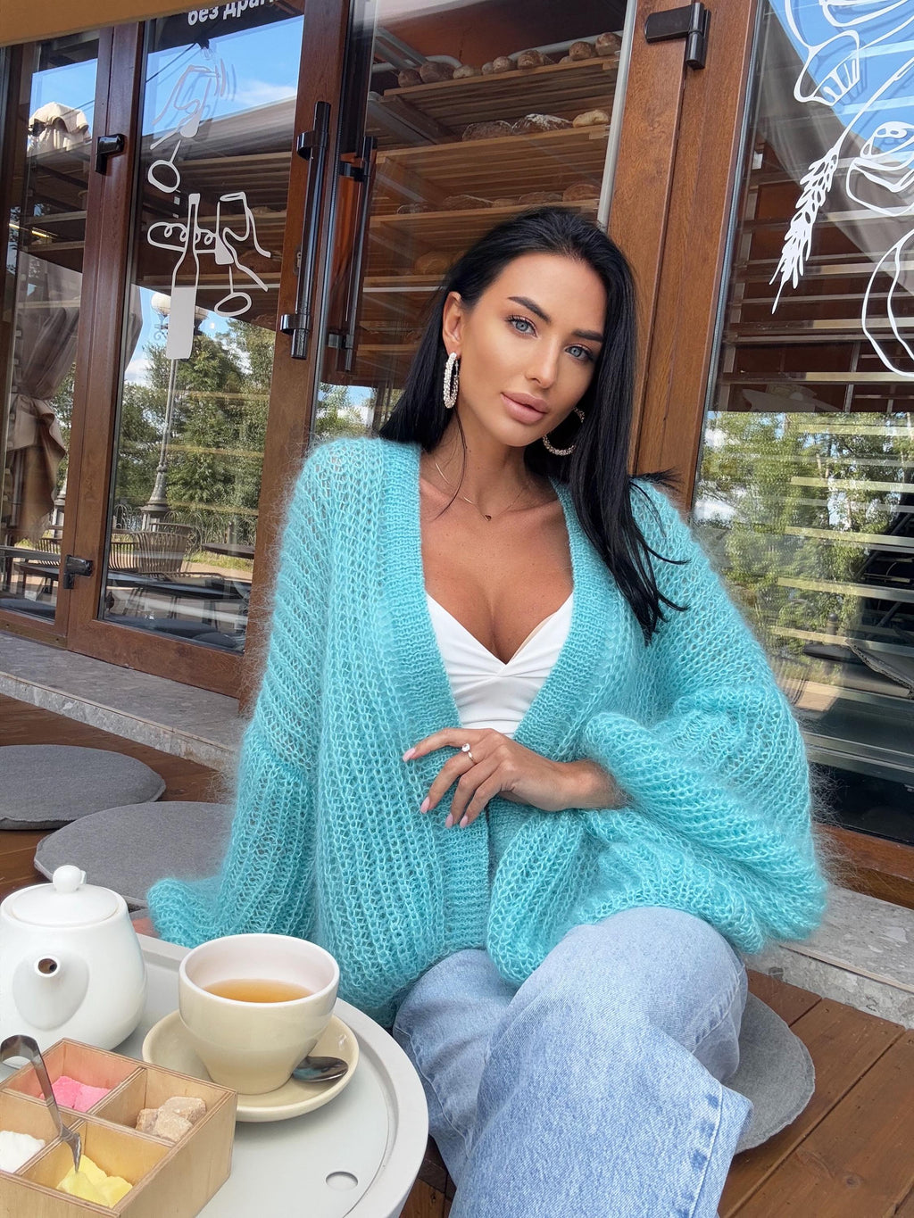 Mohair cardigan Blue Turquoise women Wedding cardigan Mohair sweater White knitted coat Jacket Women Bridal shrug bolero wool short cardigan