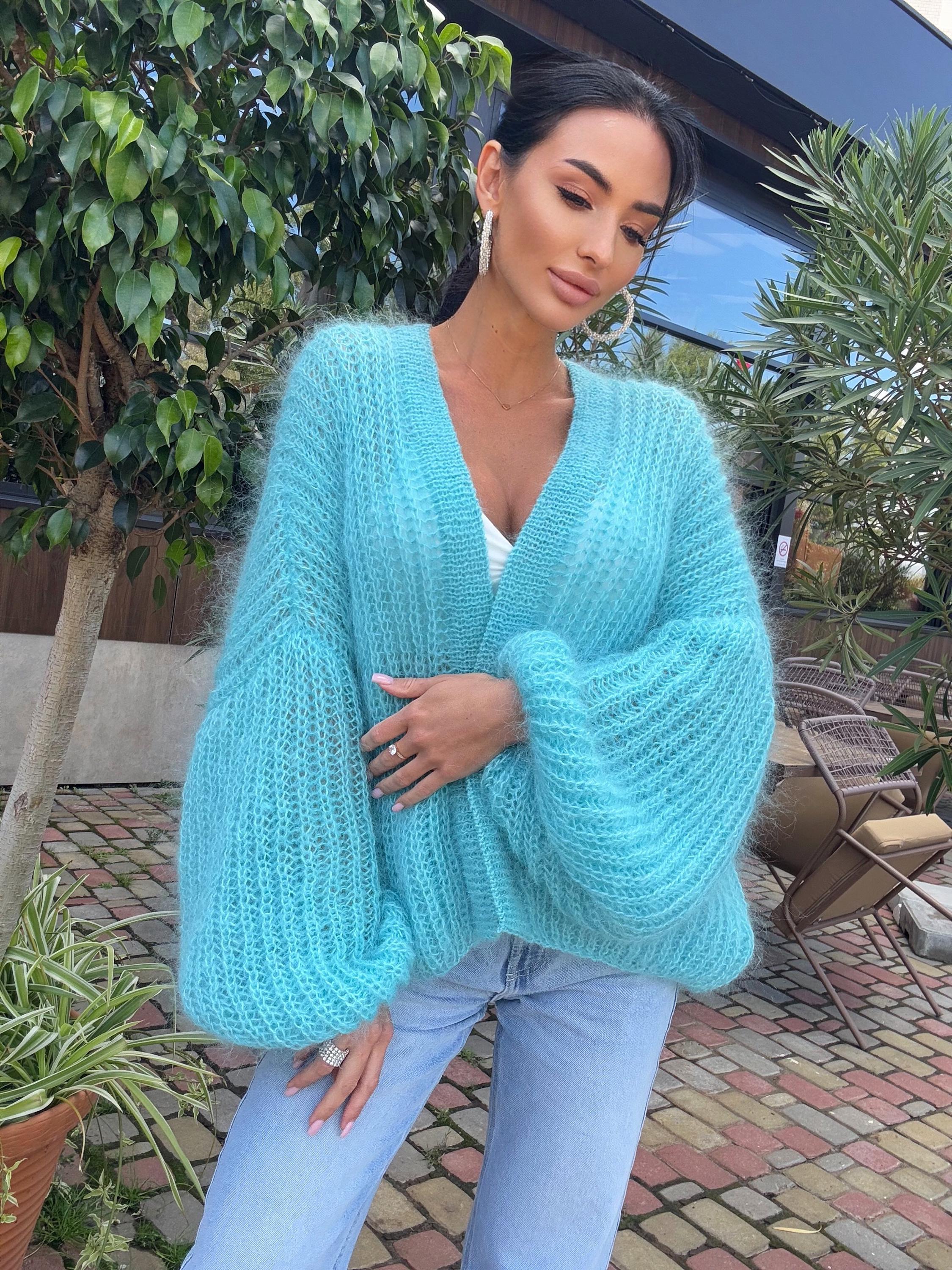 Mohair knit blue turquoise cardigan bomber women Wedding cardigan Mohair sweater Knitted coat Jacket Bridal shrug bolero wool short cardigan