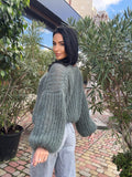 Mohair wool cropped Khaki Green cardigan bomber women Mohair sweater knitted coat Jacket Casual shrug bolero Fluffy short cardigan