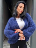 Wool free/ merino wool mix Royal blue cardigan women Wool substitute sweater knitted coat Jacket Bridal shrug bolero Fluffy short cardigan