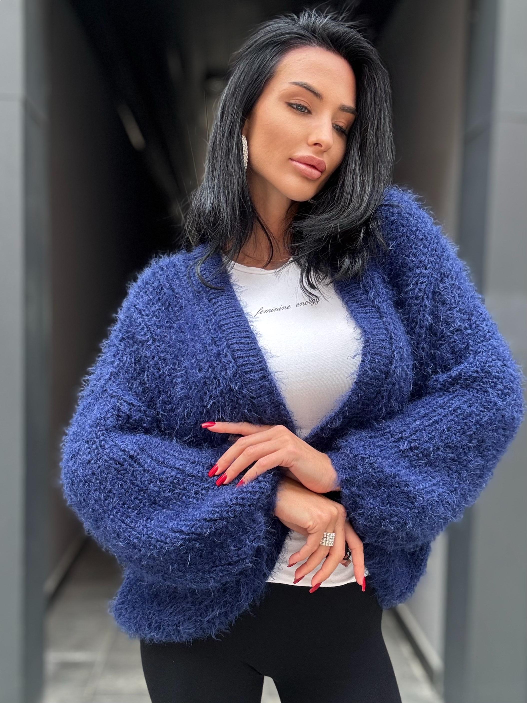 Wool free/ merino wool mix Royal blue cardigan women Wool substitute sweater knitted coat Jacket Bridal shrug bolero Fluffy short cardigan