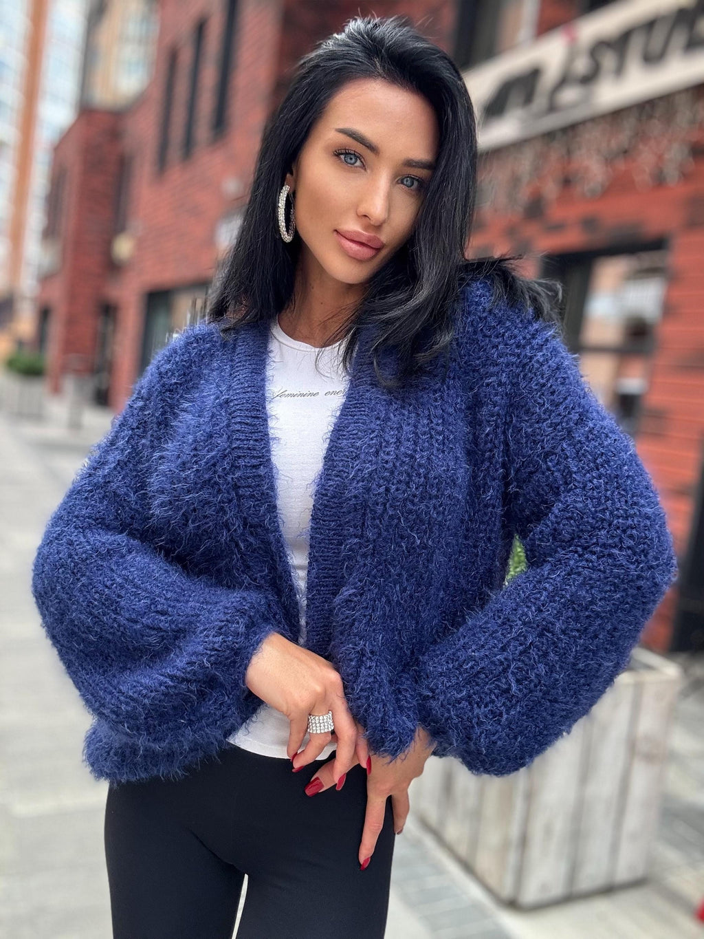 Wool free/ merino wool mix Royal blue cardigan women Wool substitute sweater knitted coat Jacket Bridal shrug bolero Fluffy short cardigan