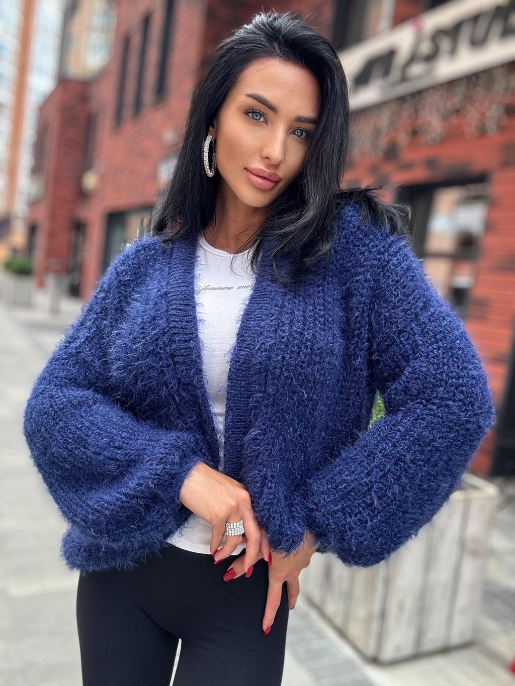 Wool free/ merino wool mix Royal blue cardigan women Wool substitute sweater knitted coat Jacket Bridal shrug bolero Fluffy short cardigan